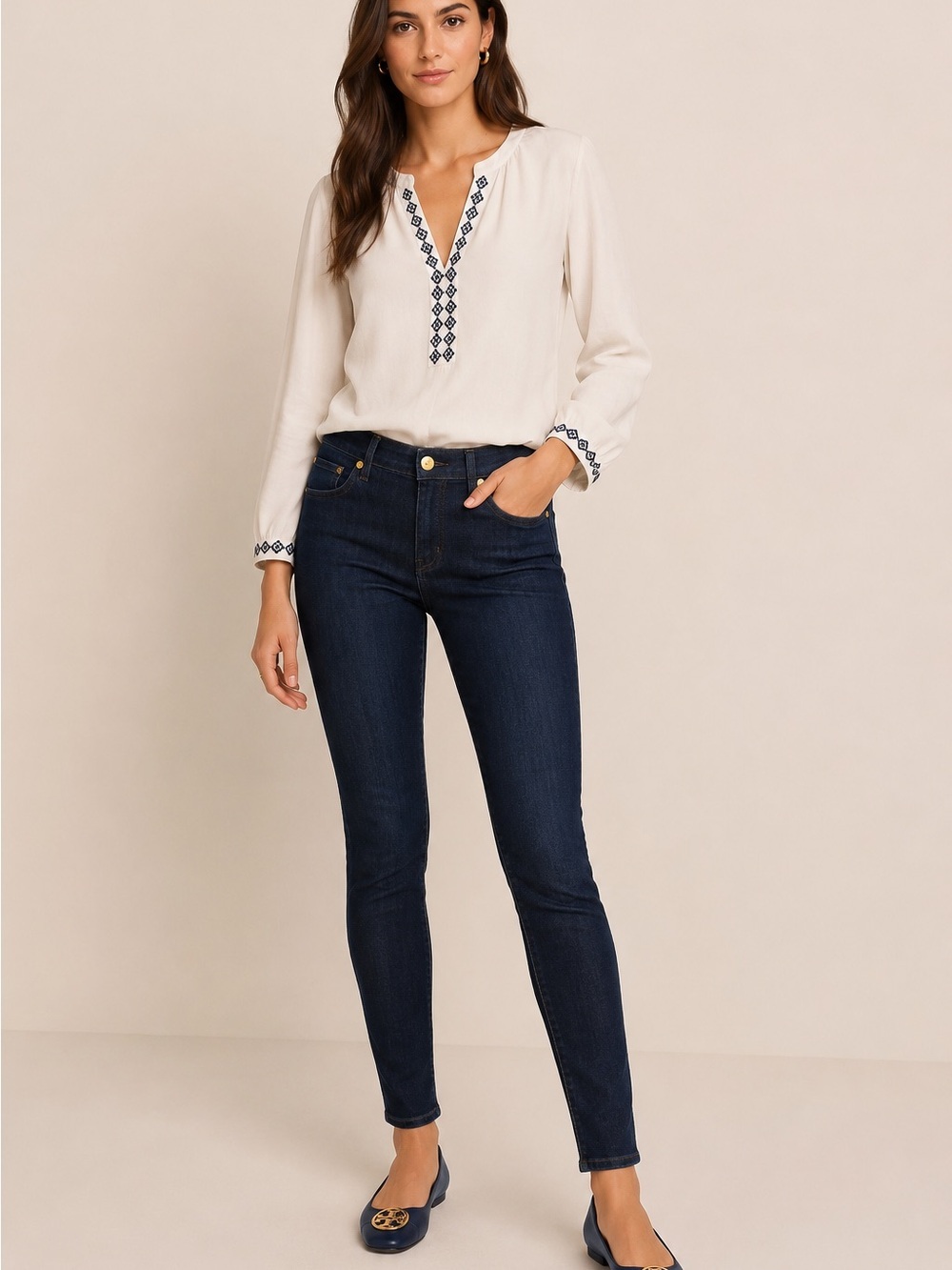 Tory Burch Dark Wash Skinny Jeans Size 27 Stretch Denim